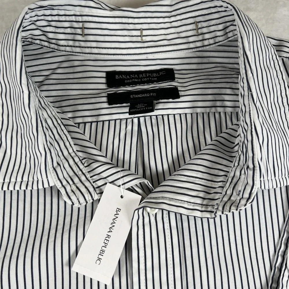 Banana Republic‎ Dress Shirt Mens XL White Striped Organic Cotton Standard Fit